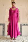 Shop_Taro_Fuchsia Chanderi Silk, Dupatta Chiffon Cutdana And Embroidered Anarkali Set _Online_at_Aza_Fashions