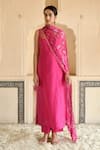 Taro_Fuchsia Chanderi Silk Hand Cutdana And Sequin Rose Kurta Set  _Online_at_Aza_Fashions