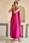 Buy_Taro_Fuchsia Chanderi Silk Hand Cutdana And Sequin Rose Kurta Set  _Online_at_Aza_Fashions