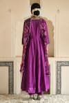 Shop_Taro_Purple Chanderi Silk, Dupatta Chiffon Cutdana And Sequin Embroidered Anarkali Set _at_Aza_Fashions