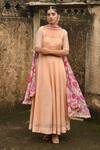 Buy_Taro_Peach Chanderi Silk, Dupatta Chiffon Sunset Blush Embroidered Anarkali Set _at_Aza_Fashions
