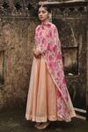 Taro_Peach Chanderi Silk, Dupatta Chiffon Sunset Blush Embroidered Anarkali Set _Online_at_Aza_Fashions