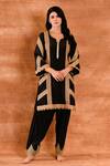 Amrita Artisanal Clothing_Black Crepe Silk Embroidered Kurta Salwar Set_Online_at_Aza_Fashions