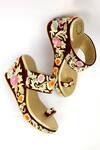 Shop_Shiveen Shiveen_Maroon Hand Embroidered Aardar Floral Wedges _at_Aza_Fashions