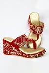 Shiveen Shiveen_Red Hand Embroidered Anaya Floral Wedges _Online_at_Aza_Fashions