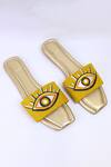 Shop_Shiveen Shiveen_Yellow Hand Painted Hostile Stare Flats_at_Aza_Fashions