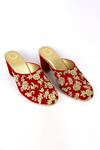 Buy_Shiveen Shiveen_Red Hand Embroidered Lavan Velvet Mule Heels _at_Aza_Fashions
