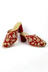 Shop_Shiveen Shiveen_Red Hand Embroidered Lavan Velvet Mule Heels _at_Aza_Fashions
