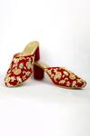 Shiveen Shiveen_Red Hand Embroidered Lavan Velvet Mule Heels _Online_at_Aza_Fashions
