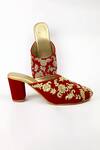 Buy_Shiveen Shiveen_Red Hand Embroidered Lavan Velvet Mule Heels _Online_at_Aza_Fashions