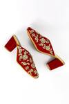 Shop_Shiveen Shiveen_Red Hand Embroidered Lavan Velvet Mule Heels _Online_at_Aza_Fashions