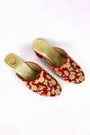 Shiveen Shiveen_Red Hand Embroidered Lavan Velvet Mule Heels _at_Aza_Fashions