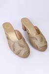 Shop_Shiveen Shiveen_Gold Embroidery Tanucchhada Mule Block Heels_at_Aza_Fashions