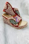 Shiveen Shiveen_Red Embroidery Tri Mor Velvet Wedges _at_Aza_Fashions
