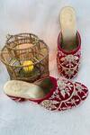 Shop_Shiveen Shiveen_Maroon Embroidered Velvet Mule Block Heels _at_Aza_Fashions