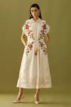 Buy_Chandrima_Ivory Chanderi Embroidery Floral Applique And Beads Spread Collar Work Dress _at_Aza_Fashions