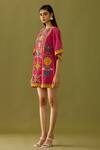 Chandrima_Fuchsia Kala Cotton Floral Applique And Beads Round Work Dress _Online_at_Aza_Fashions