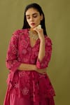 Shop_Chandrima_Fuchsia Chanderi Embroidery Beads V Neck Peplum Jacket _Online_at_Aza_Fashions