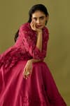 Chandrima_Fuchsia Chanderi Embroidery Beads V Neck Peplum Jacket _at_Aza_Fashions