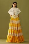 Buy_Chandrima_Ivory Silk Organza Beads High Neck Daisy Cutwork Cape _at_Aza_Fashions