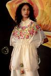 Chandrima_Ivory Chanderi Applique Work And Beads High Neck Kaftan _Online_at_Aza_Fashions