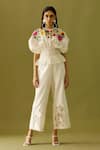 Buy_Chandrima_Ivory Chanderi Appliques Floral Motifs Crew Neck Top _at_Aza_Fashions