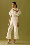 Chandrima_Ivory Chanderi Appliques Floral Motifs Crew Neck Top _Online_at_Aza_Fashions