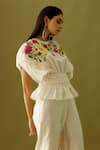 Buy_Chandrima_Ivory Chanderi Appliques Floral Motifs Crew Neck Top _Online_at_Aza_Fashions