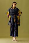 Buy_Chandrima_Blue Chanderi Floral Motifs Cutwork Straight Pant _at_Aza_Fashions