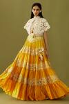 Buy_Chandrima_Yellow Chanderi Embroidery Bead And Thread Tiered Lehenga _at_Aza_Fashions