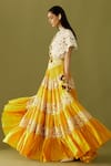 Chandrima_Yellow Chanderi Embroidery Bead And Thread Tiered Lehenga _Online_at_Aza_Fashions