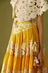 Shop_Chandrima_Yellow Chanderi Embroidery Bead And Thread Tiered Lehenga _Online_at_Aza_Fashions