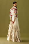 Shop_Chandrima_Ivory Chanderi Floral Pattern Cutwork Ruffle Lehenga _at_Aza_Fashions