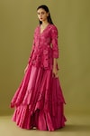 Buy_Chandrima_Fuchsia Chanderi Embroidered Floral Cutwork Lehenga _at_Aza_Fashions