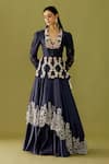 Chandrima_Blue Chanderi Embroidered Floral Cutwork Lehenga _Online_at_Aza_Fashions