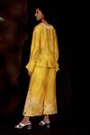 Shop_Chandrima_Yellow Chanderi Cutwork Floral Motifs Collared Neck Pleated Shirt _at_Aza_Fashions