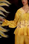 Buy_Chandrima_Yellow Chanderi Cutwork Floral Motifs Collared Neck Pleated Shirt _Online_at_Aza_Fashions