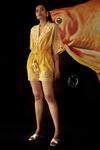 Buy_Chandrima_Yellow Chanderi Collared Neck Tie Dye Playsuit _at_Aza_Fashions