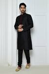 Buy_Arihant Rai Sinha_Black Silk Solid Mandarin Collar Kurta Set _at_Aza_Fashions