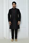 Arihant Rai Sinha_Black Silk Solid Mandarin Collar Kurta Set _Online_at_Aza_Fashions