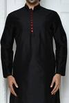 Shop_Arihant Rai Sinha_Black Silk Solid Mandarin Collar Kurta Set _Online_at_Aza_Fashions