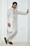 Buy_Arihant Rai Sinha_White Silk Mandarin Collar Kurta Set_at_Aza_Fashions