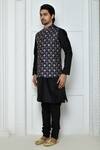 Shop_Arihant Rai Sinha_Blue Silk Scallop Embroidered Bundi_Online_at_Aza_Fashions