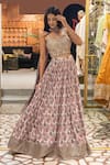 Buy_Soniya G_Pink Silk Blend Print And Embroidery Mirror Work Leaf Pattern Lehenga Set _at_Aza_Fashions