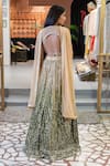 Shop_Soniya G_Green Silk Blend Embroidery Geometric V Neck Ombre Lehenga And Blouse Set _at_Aza_Fashions