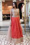 Buy_Soniya G_Red Silk Blend Print And Embroidery Geometric V Neck Pattern Lehenga Set _at_Aza_Fashions