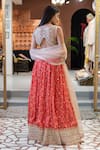 Shop_Soniya G_Red Silk Blend Print And Embroidery Geometric V Neck Pattern Lehenga Set _at_Aza_Fashions