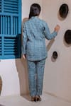 Shop_Soniya G_Blue Cotton Blend Embroidery Stripes Notched Lapel Kurta And Pant Set _at_Aza_Fashions