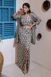 Soniya G_Grey Cotton Blend Print And Embroidery Stripes Skirt & Cape Set For Kids_Online_at_Aza_Fashions