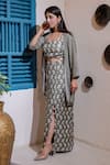 Buy_Soniya G_Grey Cotton Blend Print And Embroidery Stripes Skirt & Cape Set For Kids_Online_at_Aza_Fashions